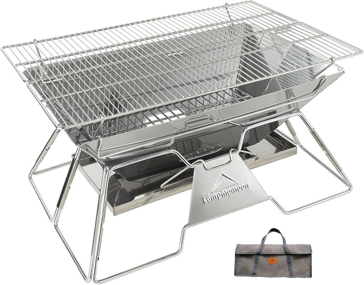 Tragbarer Camping-Grill Edelstahl faltbar Holzkohle Feuerstelle