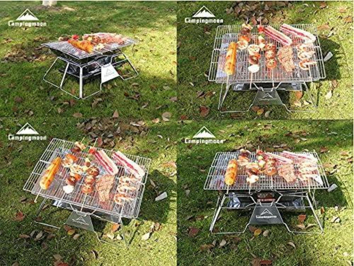 Tragbare Camping-Feuerstelle Edelstahl faltbar Grill Holzkohle 50,8x33cm Tasche