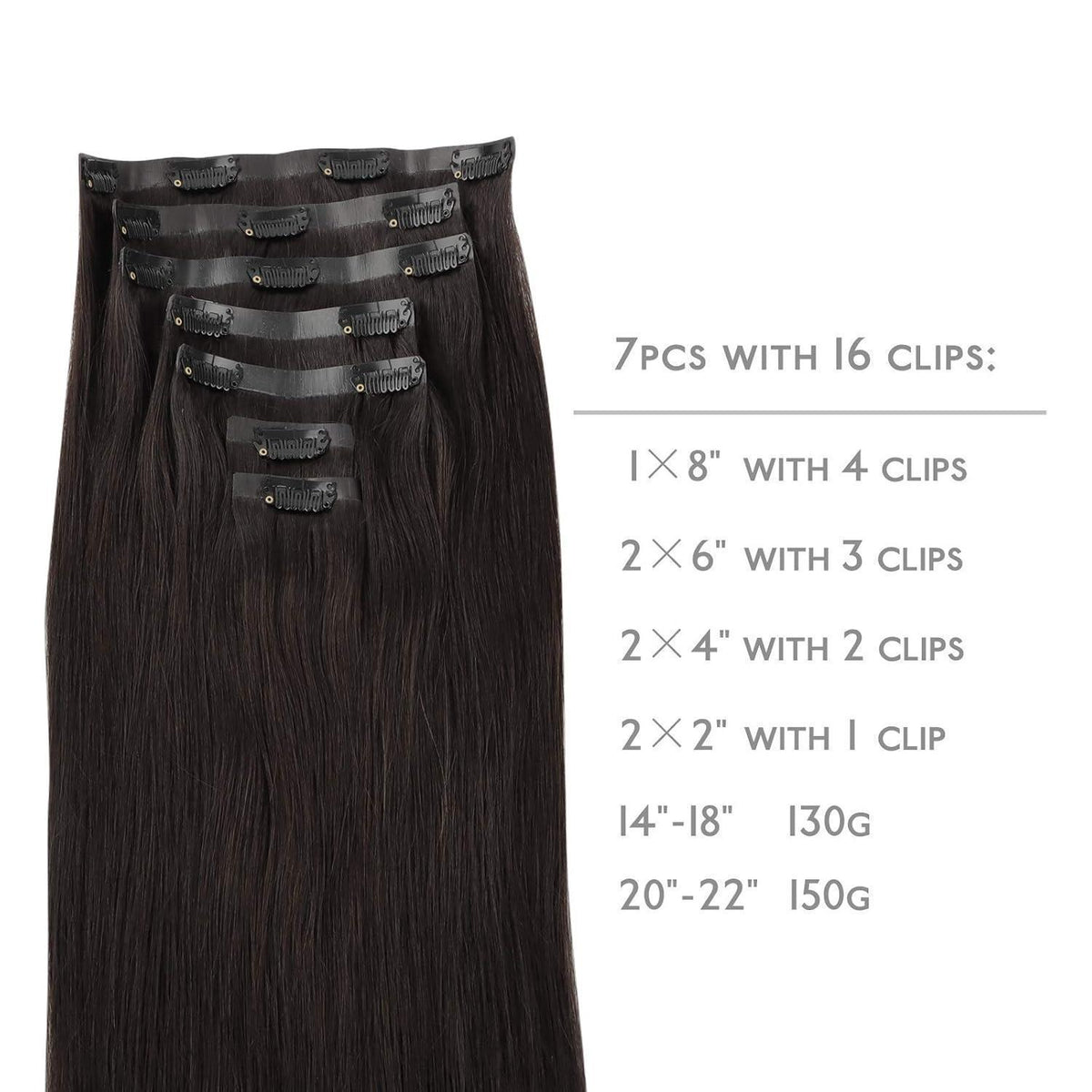 Echthaar Clip-In Extensions Dunkelbraun 40cm - Remy