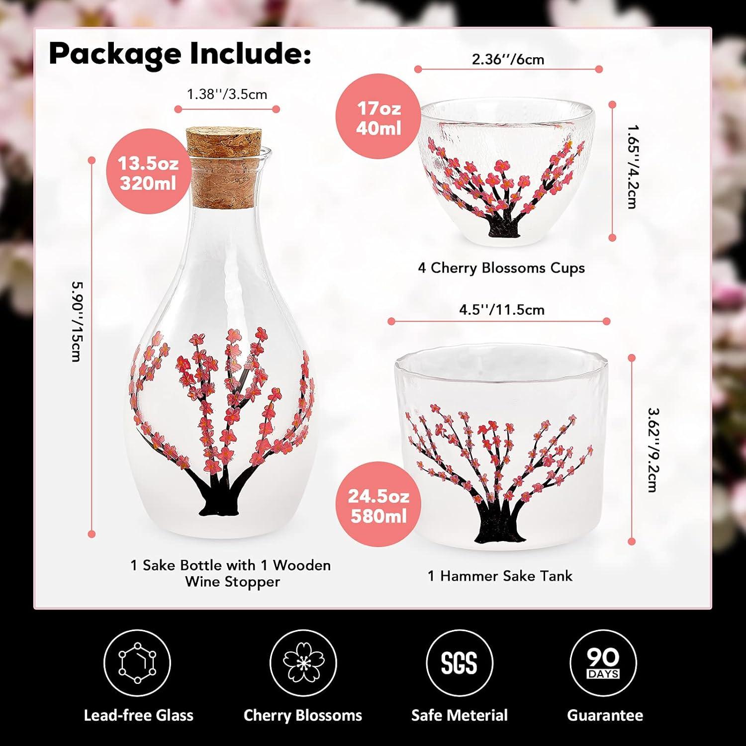 Japanisches Sake-Set Handcrafted Pink Cherry Blossoms Design 6-teilig