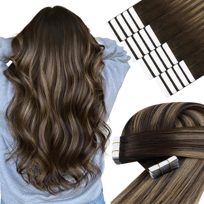Echthaar Tape Extensions Ombre Braun Blond 50cm