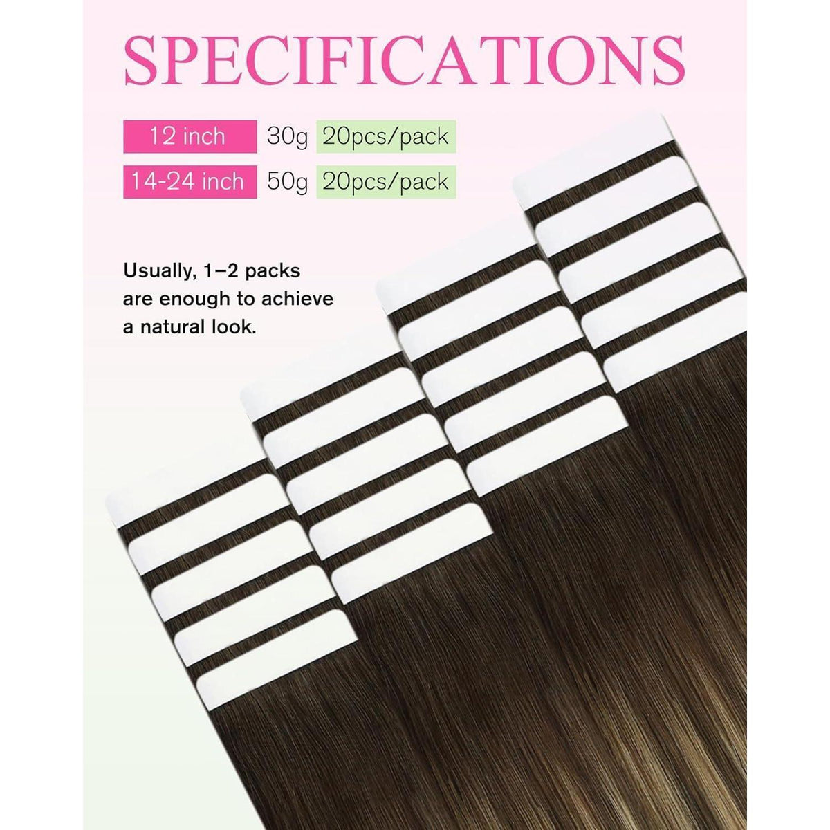 Echthaar Tape Extensions Ombre Braun Blond 50cm
