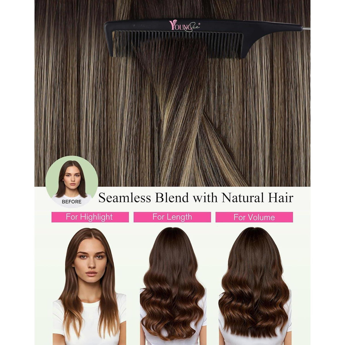 Echthaar Tape Extensions Ombre Braun Blond 50cm