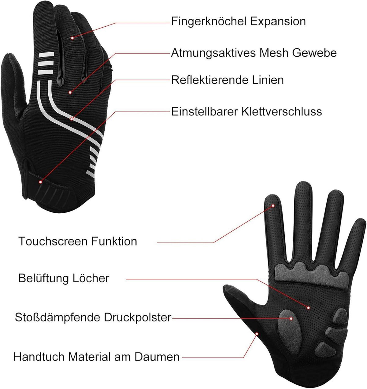 Fahrradhandschuhe mit Gel für Herren Damen Mountainbike M