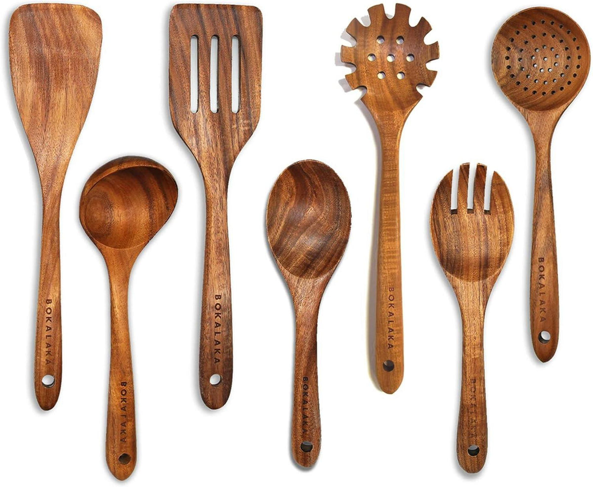7-teiliges Holz-Kochutensilien-Set mit Aufhängeloch