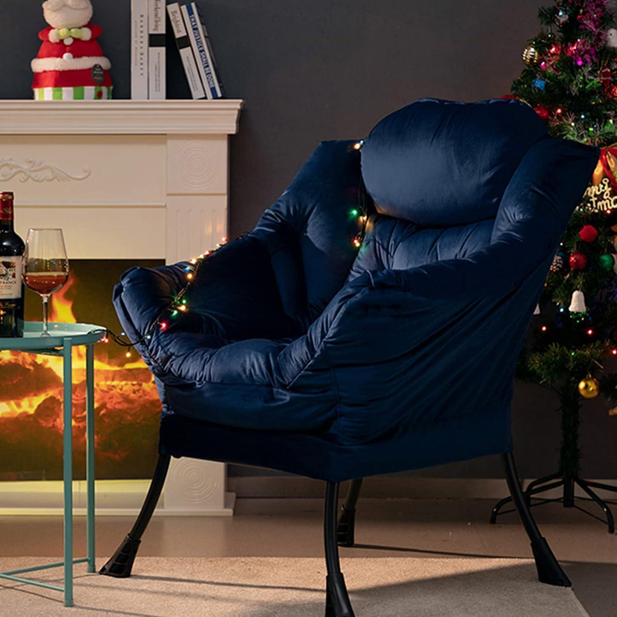 Ohrensessel Samt Relaxsessel Blau Dunkelblau – Schnell Aufbaubar
