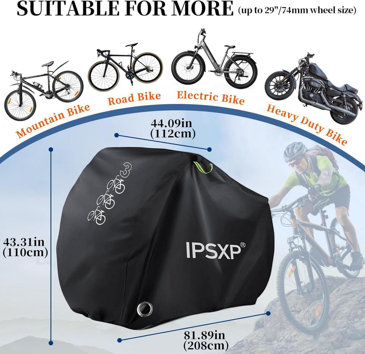 Fahrradabdeckung Wasserdicht 210D Oxford Schwarz 208x112x110CM 3