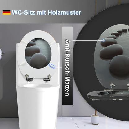 WC-Sitz Holz mit Absenkautomatik, Motiv Black Stones