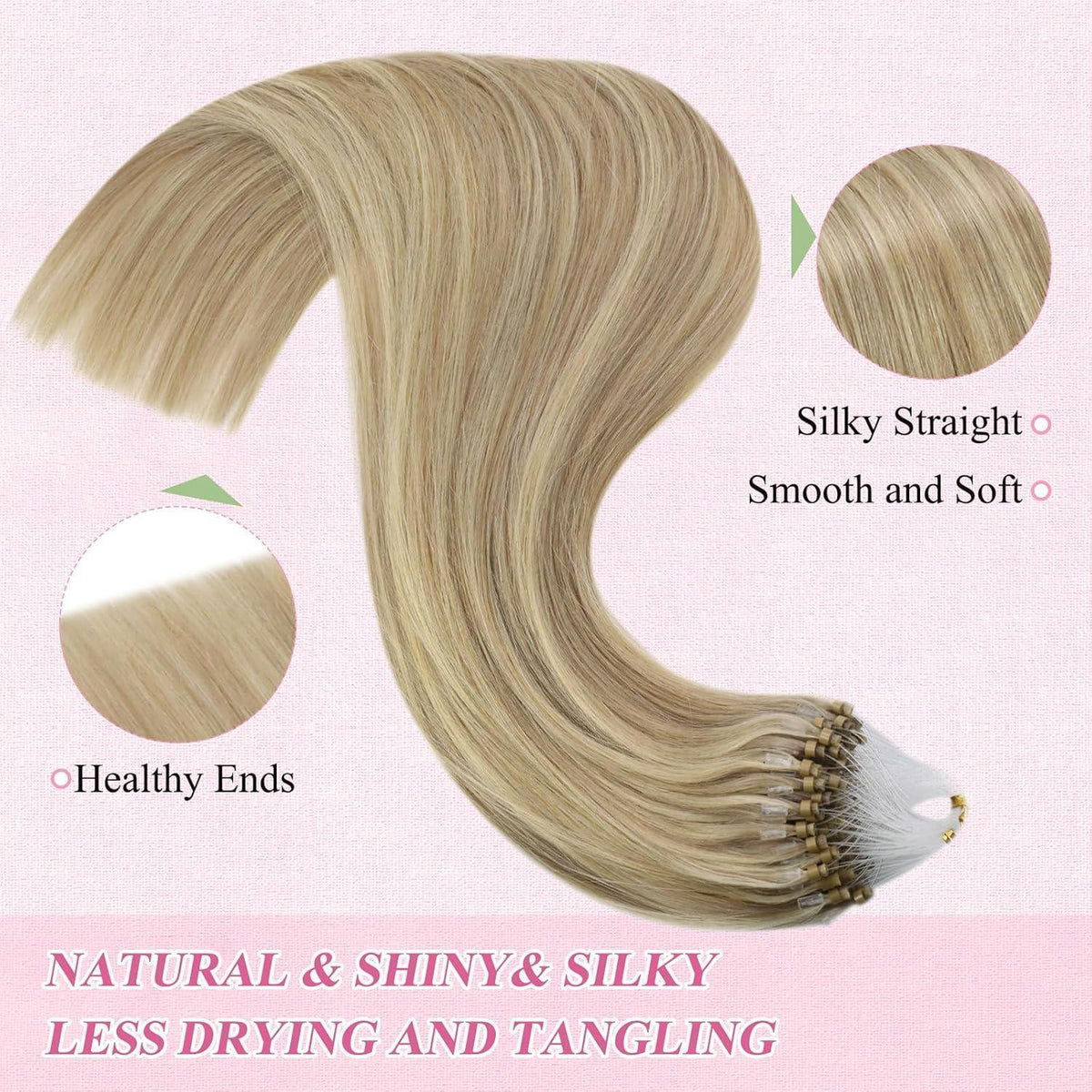 Echthaar Microring Extensions Blond Highlights 35cm