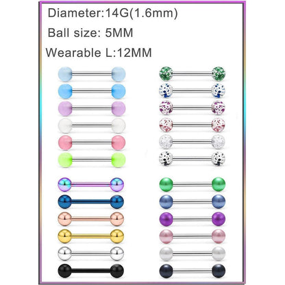 Zungenpiercing Set 24 Stück 14G Chirurgenstahl mit Kugeln
