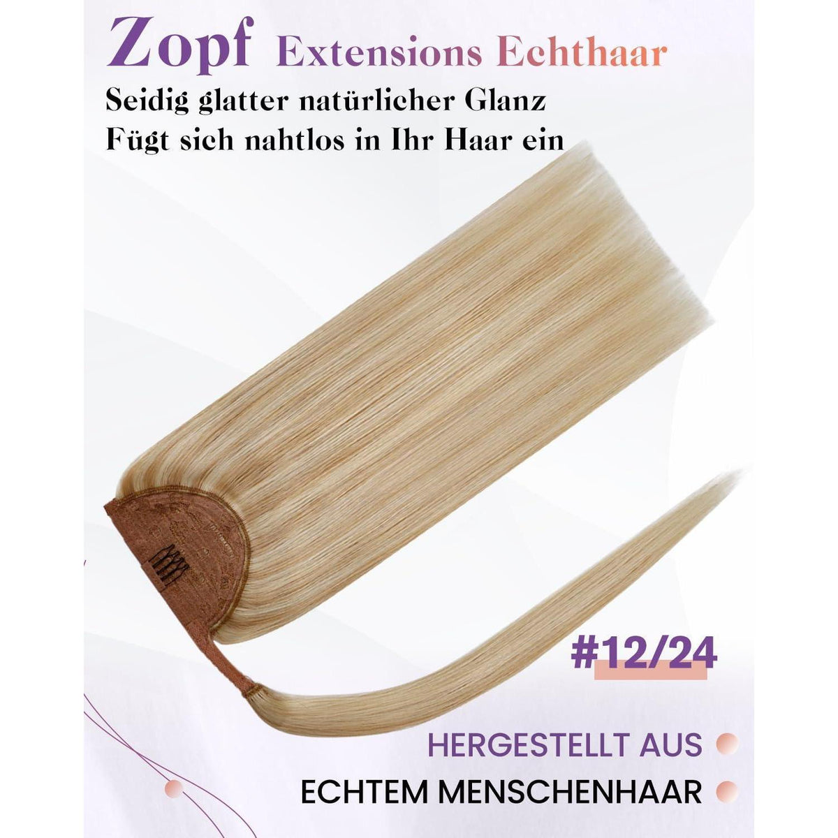 Echthaar Zopfverlängerung Blond Highlight 50cm