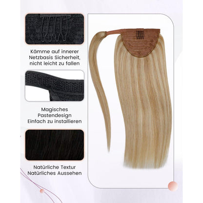 Echthaar Zopfverlängerung Blond Highlight 50cm