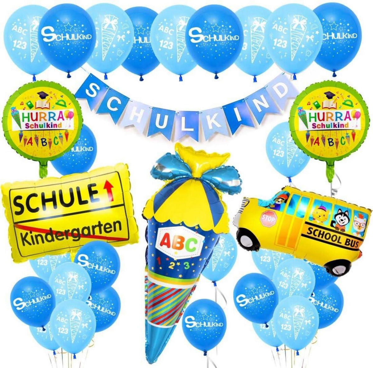 Einschulung Jungen Schulkind Deko Set Blaue Banner Zuckertüte
