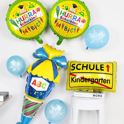 Einschulung Deko Set Jungen Schulkind Schulanfang Blau Banner Ballon