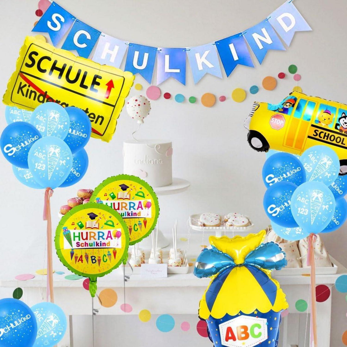 Einschulung Deko Set Schulkind Jungen Schulanfang Luftballon Banner