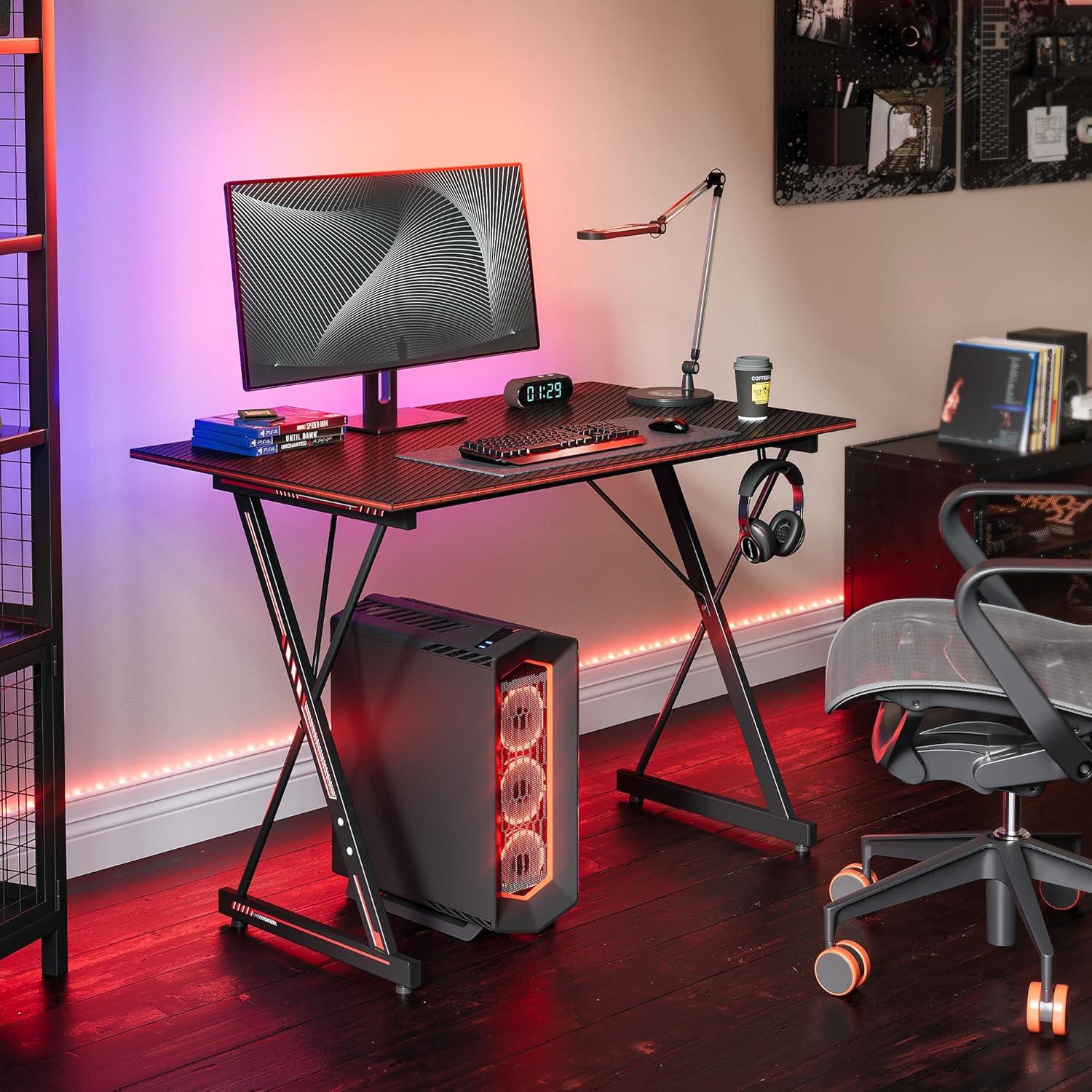 Gaming Schreibtisch 120 x 60 cm Kohlefaser Ergonomisch