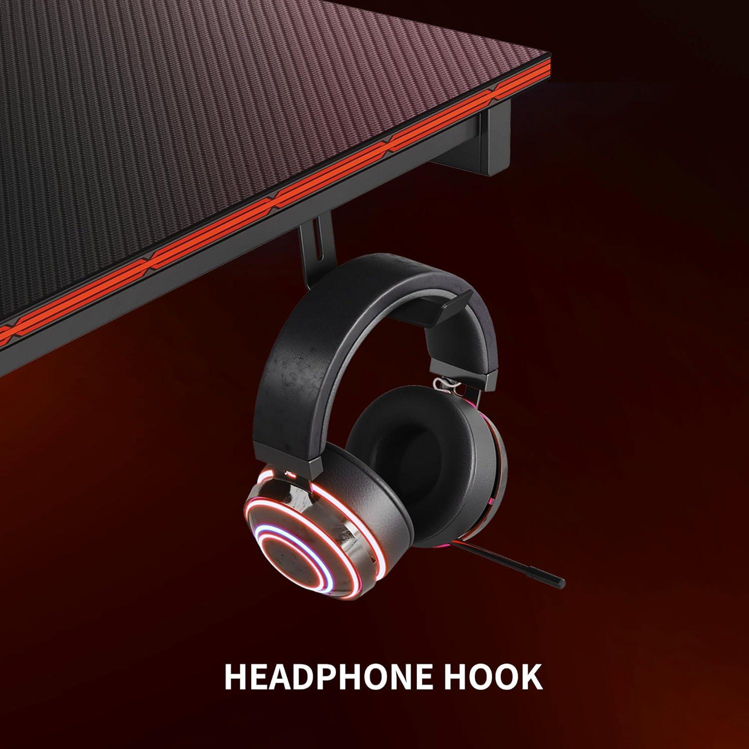 Gaming Schreibtisch Ergonomisch Kohlefaser 120x60 cm Kopfhörerhaken