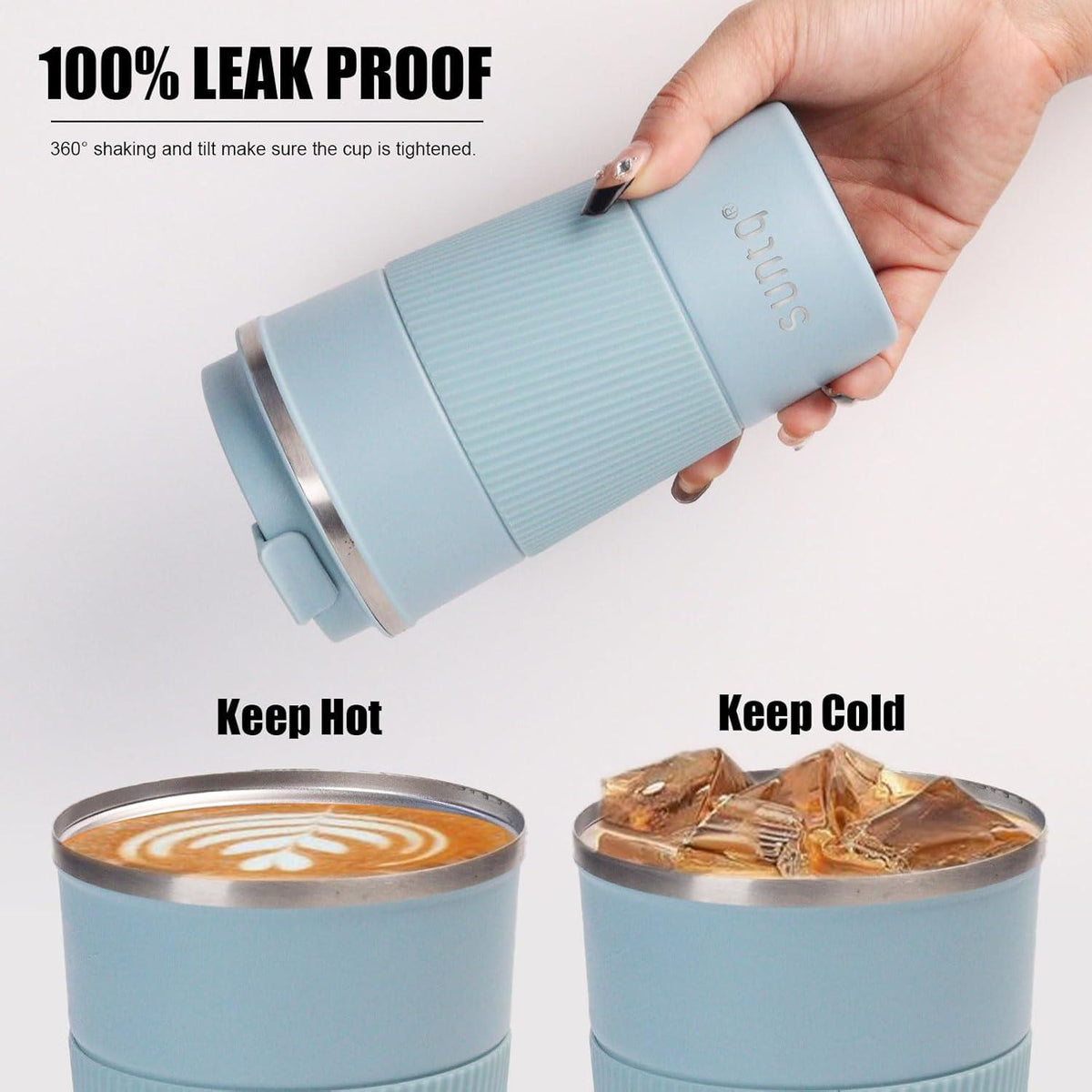 SUNTQ Kaffeebecher to go Thermo aus Edelstahl 380ml - Himmel Blau
