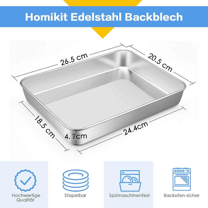 Homikit Edelstahl Backblech Rechteckig, 26,5 x 20,5 x 4,7