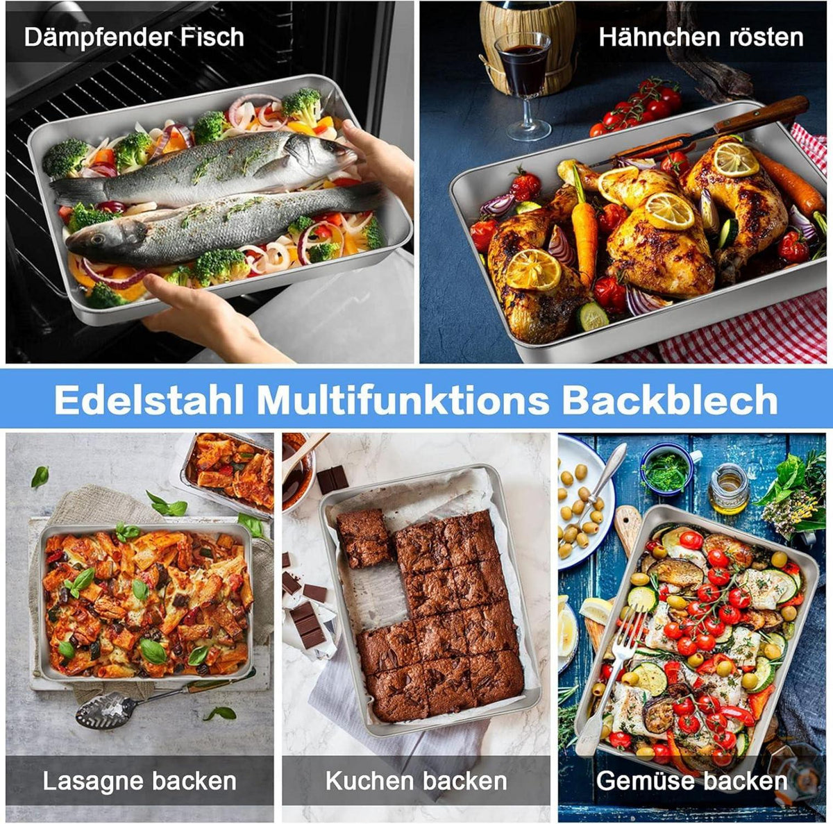 Homikit Backblech Edelstahl 26,5x20,5x4,7cm Backform Braten Servieren