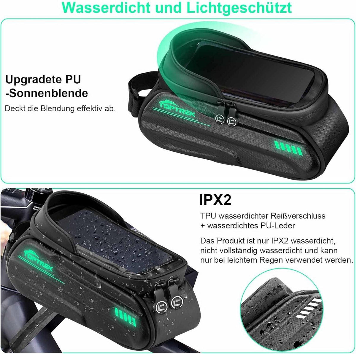 Fahrradtasche Rahmen wasserdicht Handytasche Fahrrad fluoreszierendes Design 6,7 Zoll