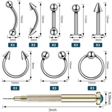 25x Nagelkunst Charms Set mit Piercing Werkzeug & Ringe