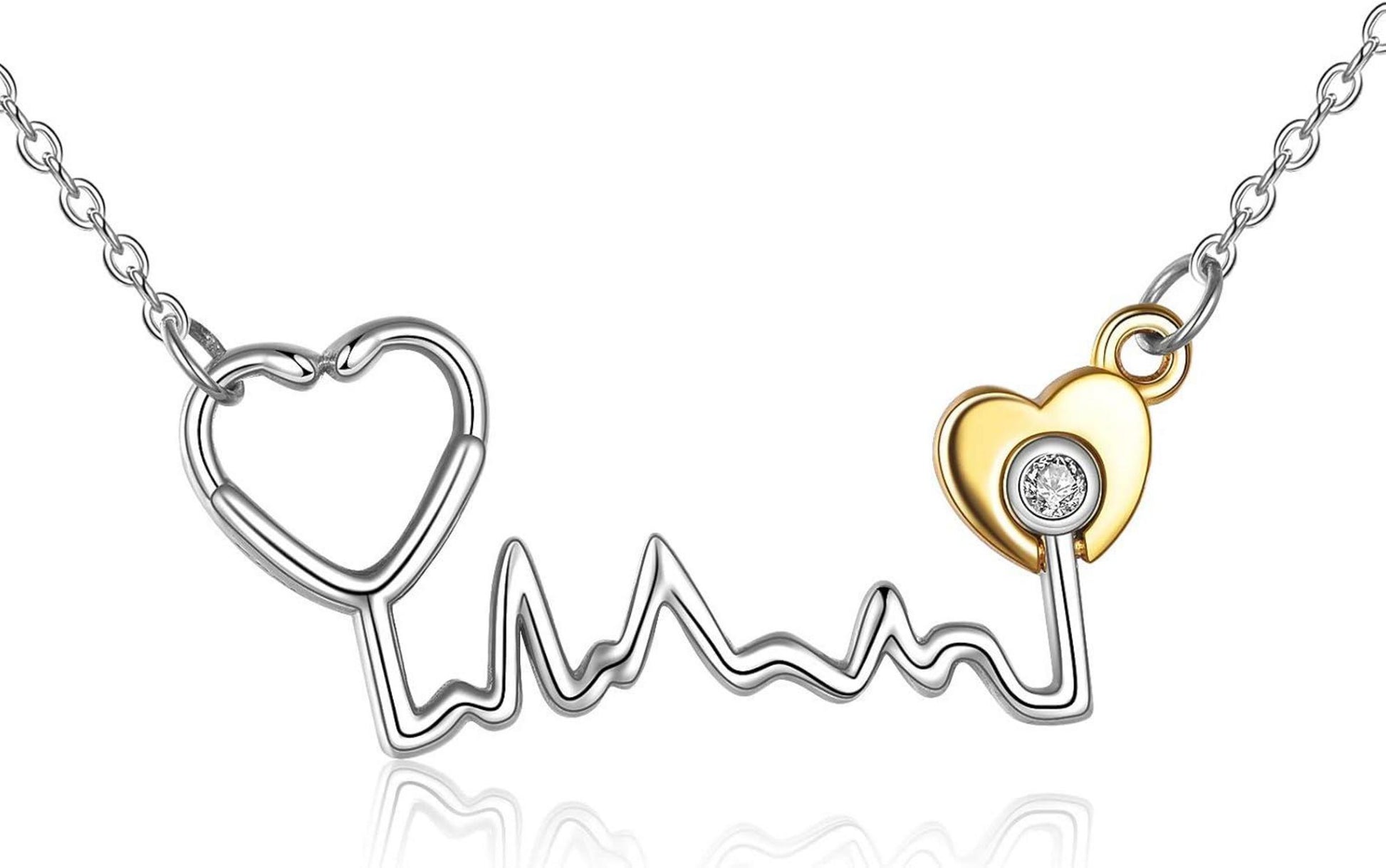 Sterling Silver Stethoskop Heartbeat Halskette EKG Schmuck