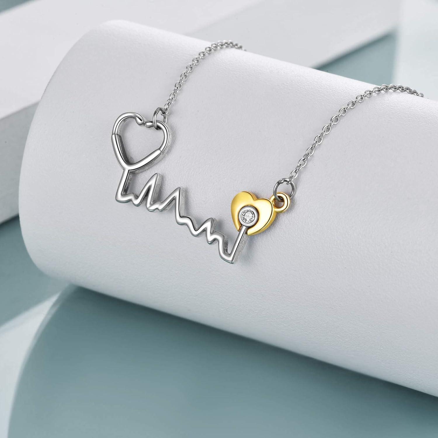 Sterling Silver Stethoskop Heartbeat Halskette EKG Schmuck