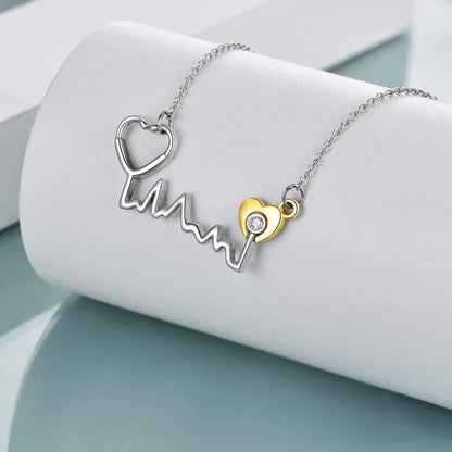 Sterling Silver Stethoskop Heartbeat Halskette EKG Schmuck
