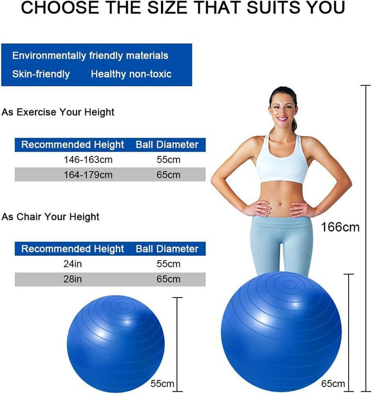 Gymnastikball Anti-Burst Yoga Pilates Fitnessball 55cm Blau