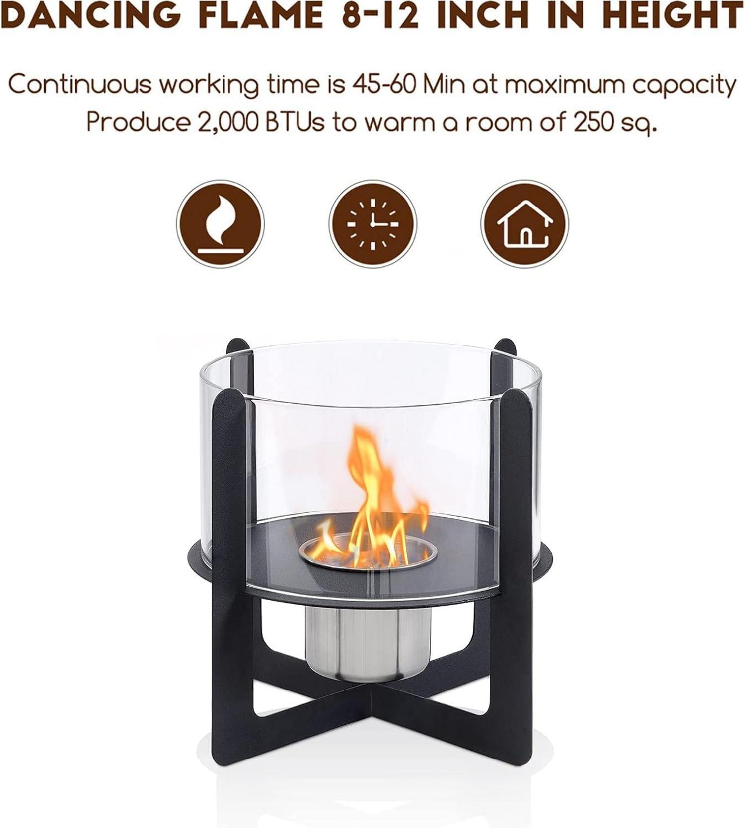 Tragbarer Bio Ethanol Tischfeuer Kamin, Schwarz, Glaswände