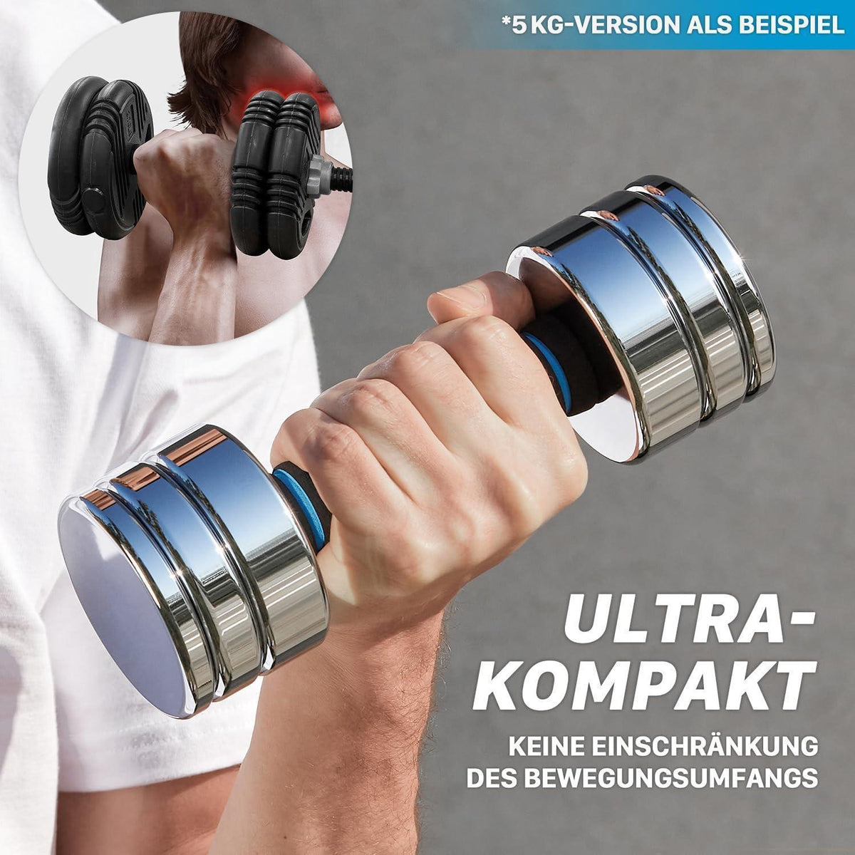 Einstellbare Stahl Kurzhantel 15kg Blau mit Schaumstoff-Griff