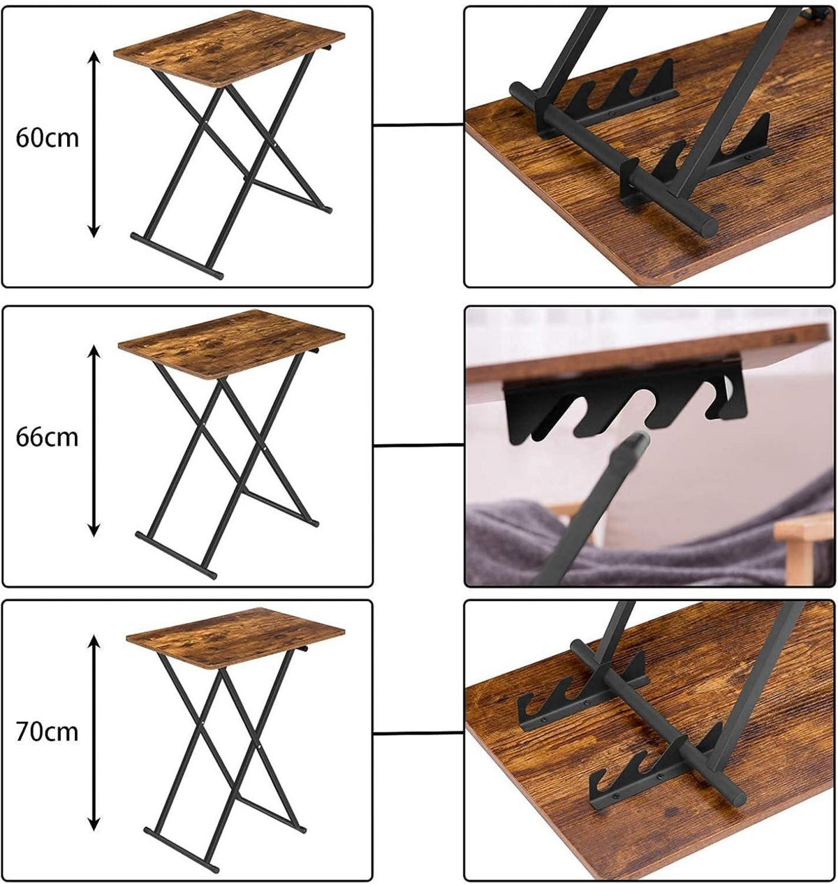 HOOBRO Beistelltisch Klappbar Industriestil 60x40x60cm Dunkelbraun