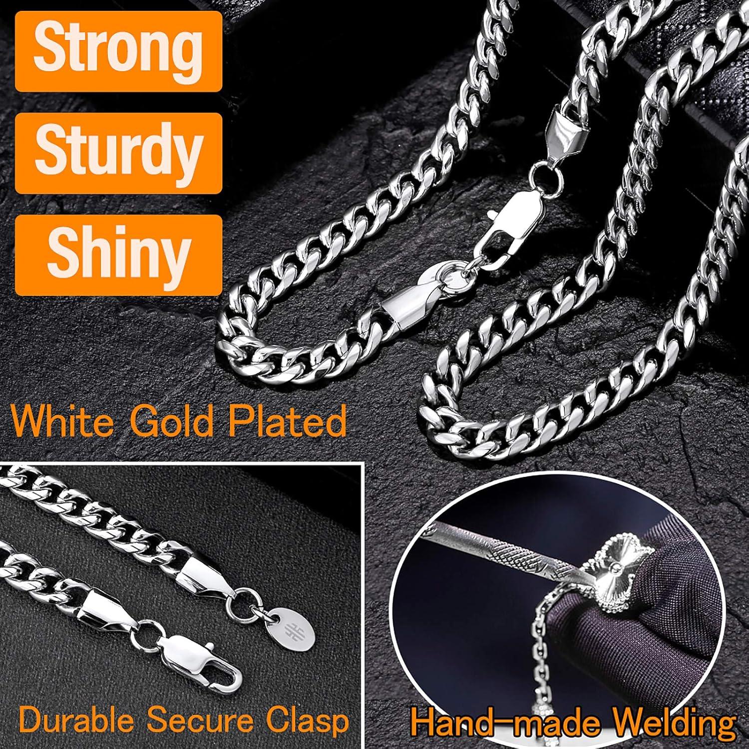 KRKC&CO Herren Panzerkette Edelstahl 18K Gold Cuban Link 66cm 6mm solid sigurd