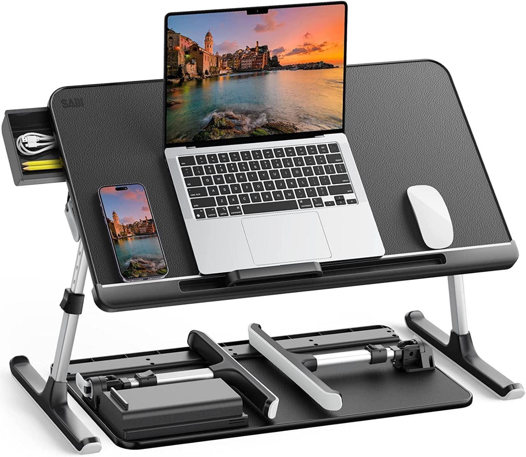 Verstellbarer Laptoptisch Betttisch mit Schublade PVC-Leder