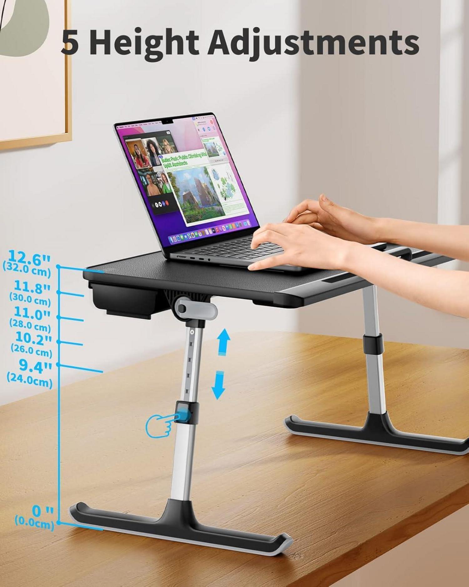 Verstellbarer Laptoptisch Betttisch mit Schublade PVC-Leder