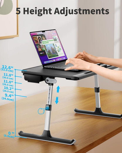 Verstellbarer Laptoptisch Betttisch mit Schublade PVC-Leder