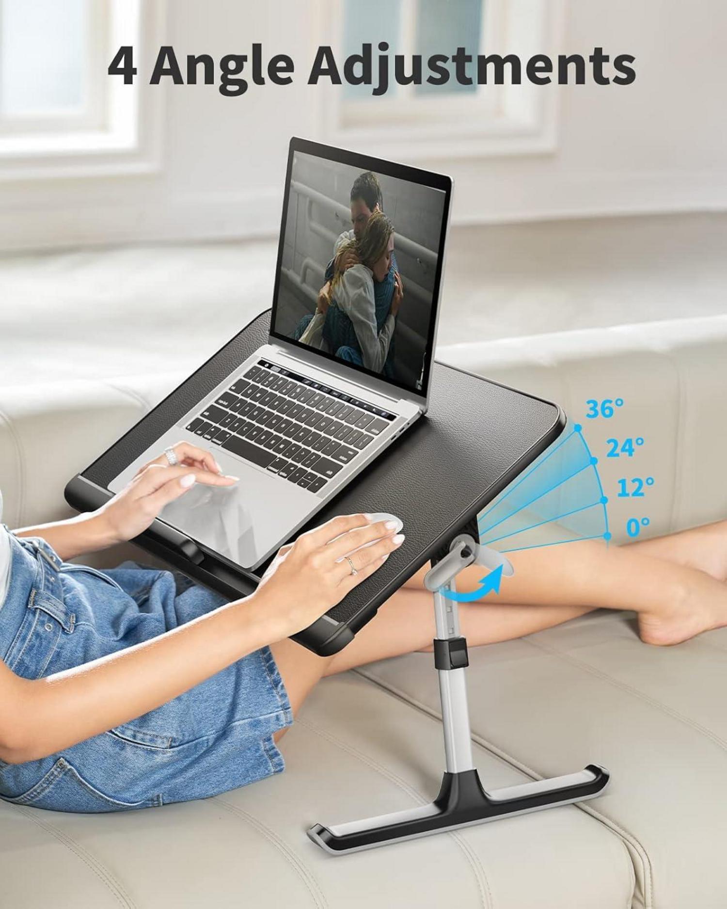 SAIJI Laptoptisch Betttisch E0 Eco Holzplatte Verstellbar mit Schublade PVC-Leder