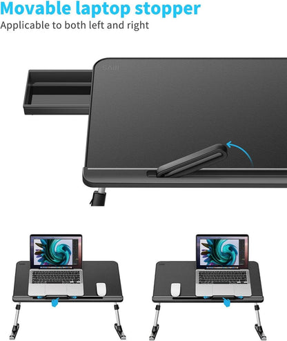 SAIJI Laptoptisch Betttisch Verstellbar mit Schublade PVC-Leder Holzplatte