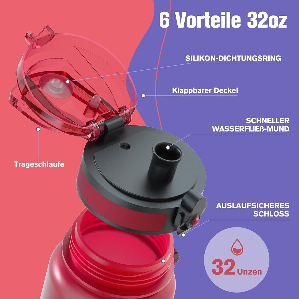 Sahara Sailor Trinkflasche BPA-frei Tritan 1L Auslaufsicher Sportflasche Gym