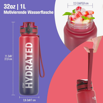 Sport Trinkflasche BPA-frei Tritan 1L Auslaufsicher für Gym Yoga Camp Strand