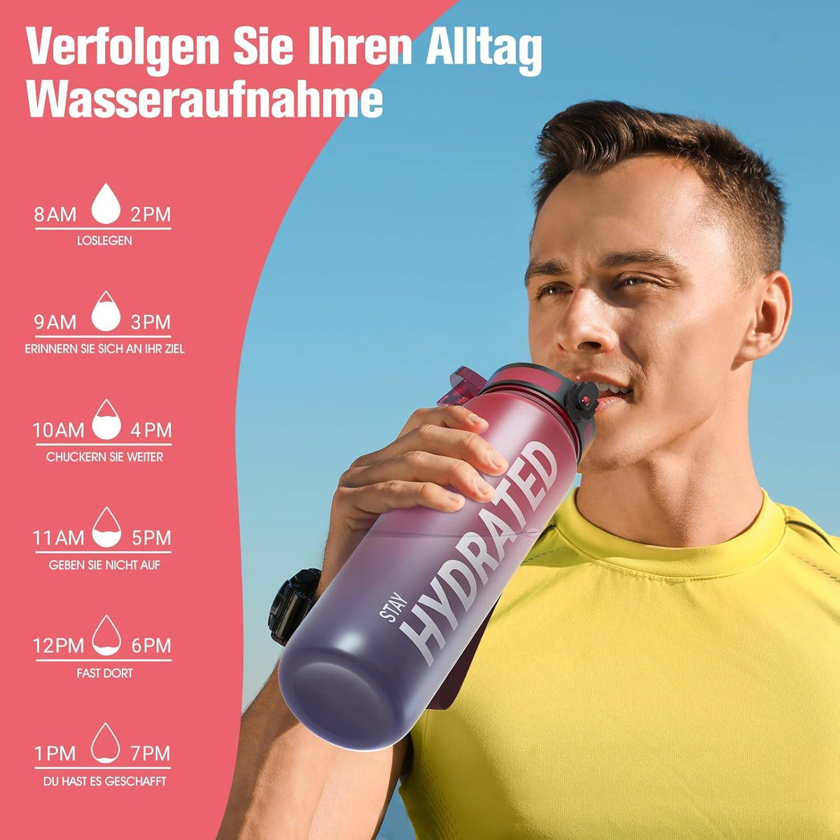 Trinkflasche Sport BPA-frei 1L Auslaufsicher Gym Camping Yoga 32oz
