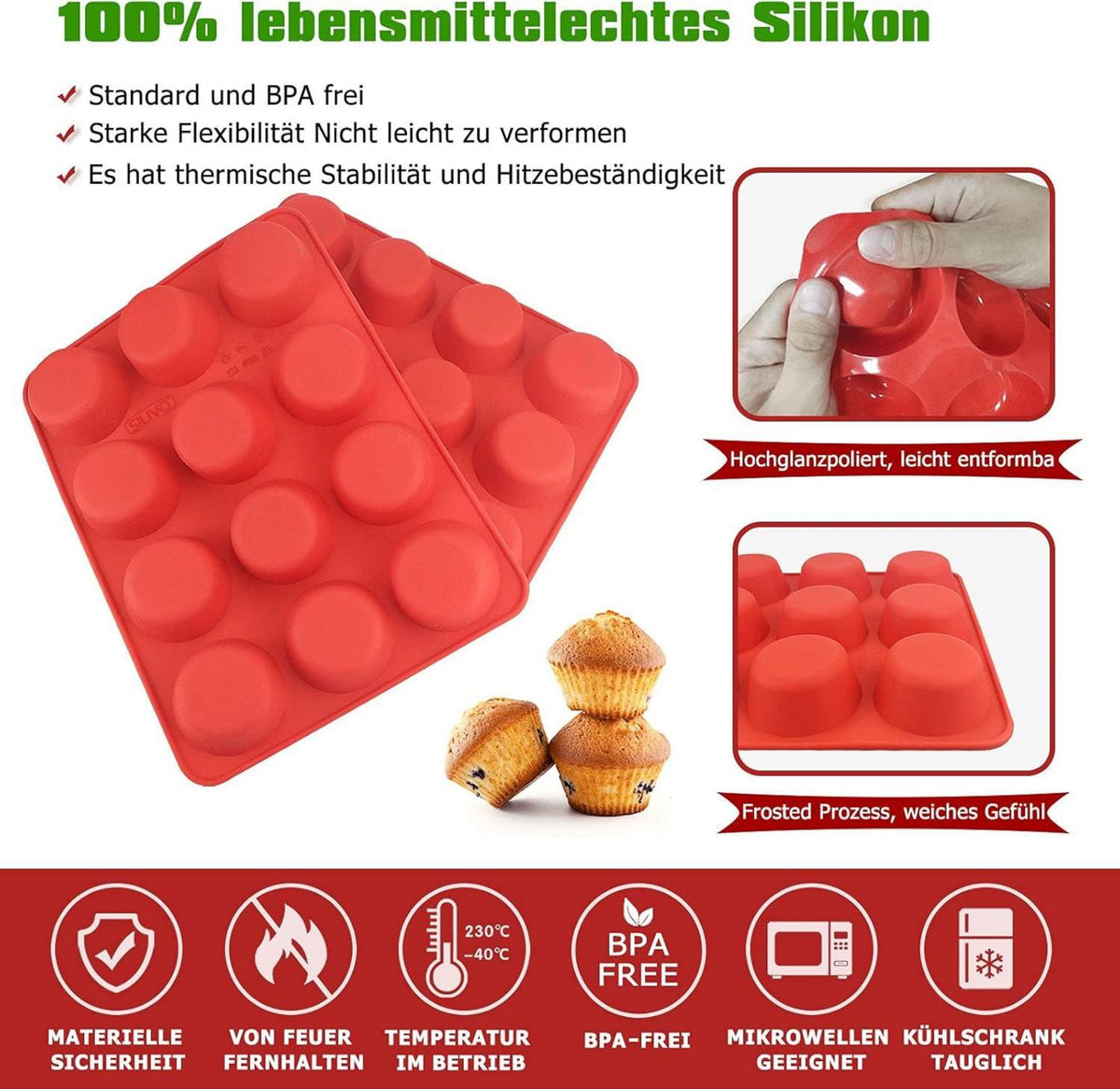 Silikon Muffinform für 12 Muffins - 2er Set, Cupcake Formen