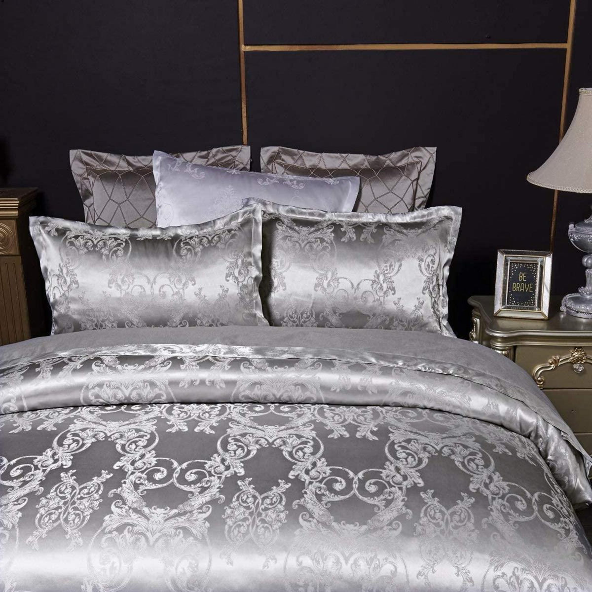 Satin Bettwäsche Set 220x240cm Grau Silber Wendebettwäsche