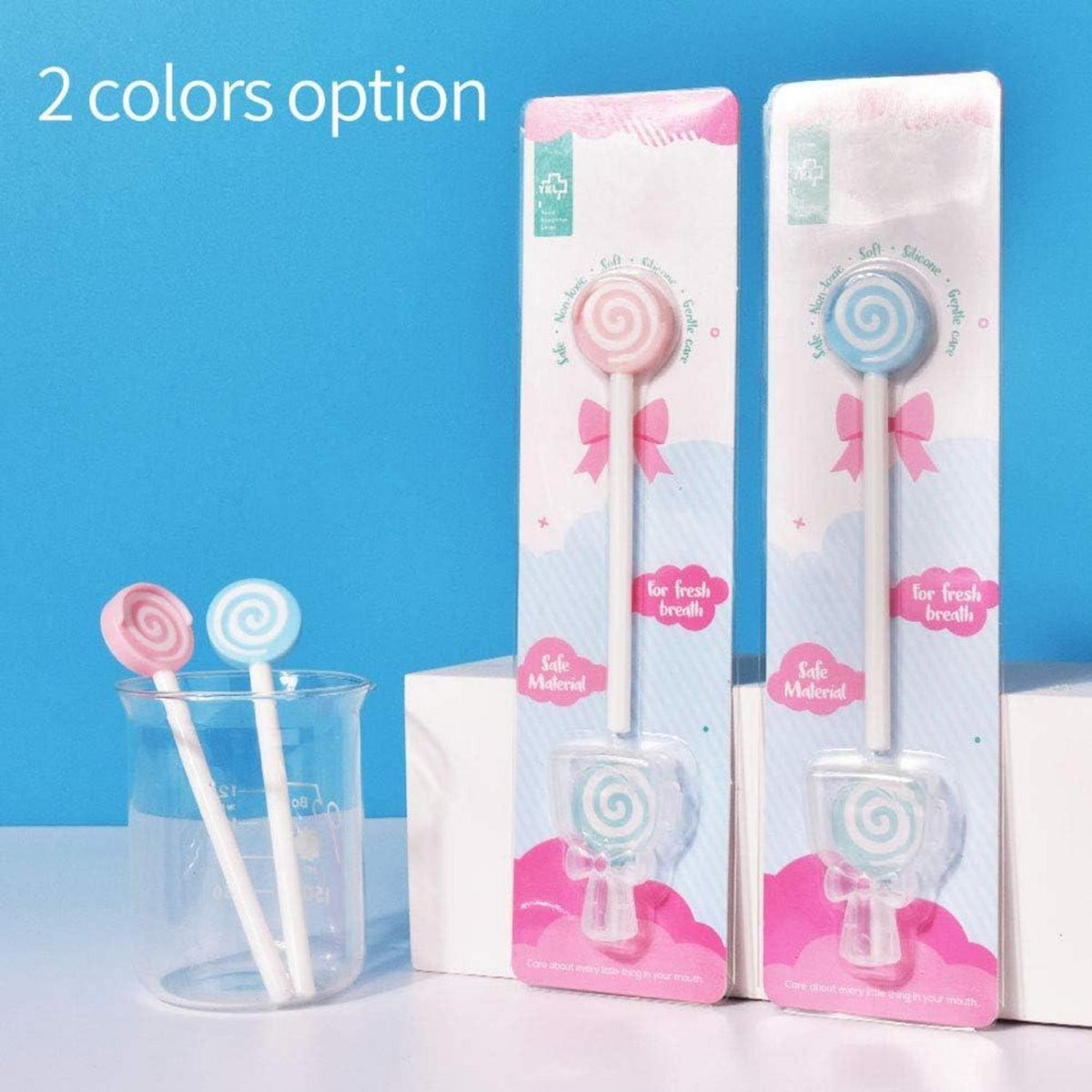 Zungenreiniger Lutscher-Form Kinder Rosa Blau 2er Packung