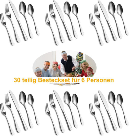 30-teiliges Besteckset Edelstahl Spiegelpoliert für 6 Personen
