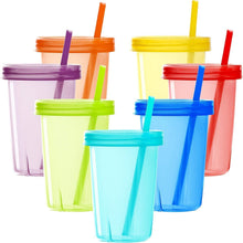 Kinderbecher 330 ml mit Strohhalm und Deckel in 7 Farben