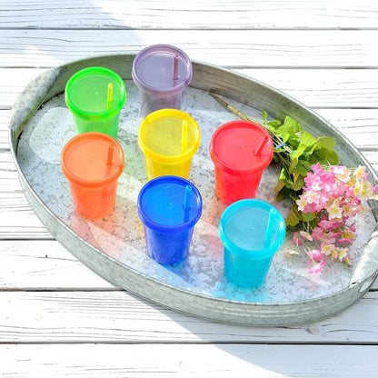 Kinderbecher 330 ml mit Strohhalm und Deckel in 7 Farben