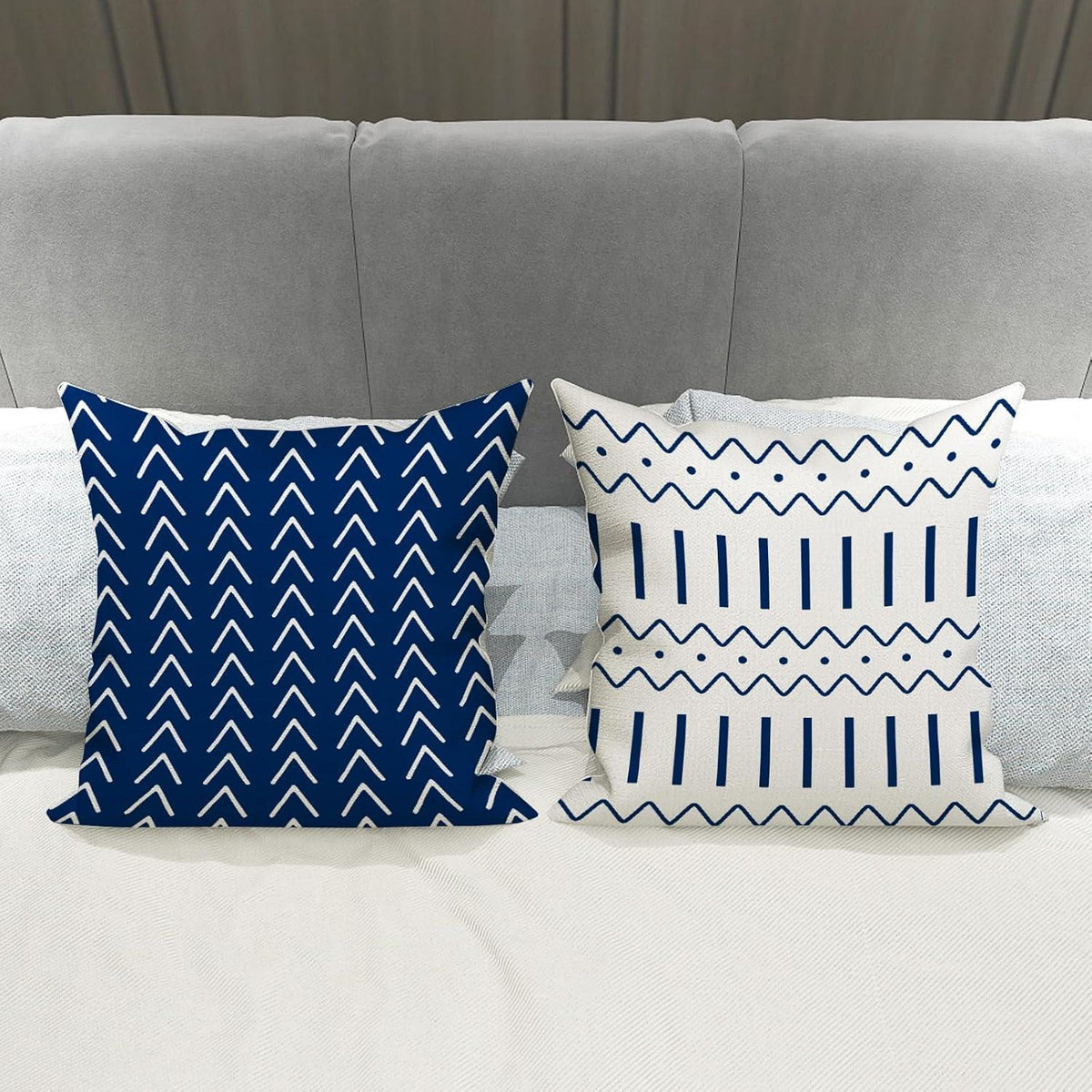 Leinen Kissenbezüge 4er Set Dunkelblau 55x55cm