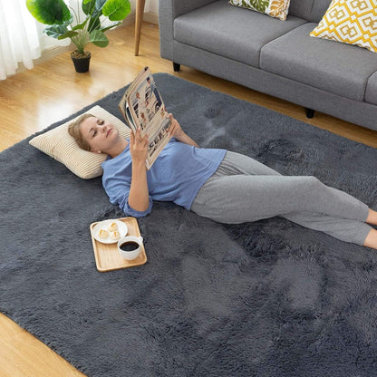 Flauschiger Wohnzimmer Teppich Grau 150x240cm – Hochflor Shaggy Teppich